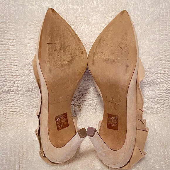 Beige Suede Ruffled Pump Heel - Picture 7 of 10